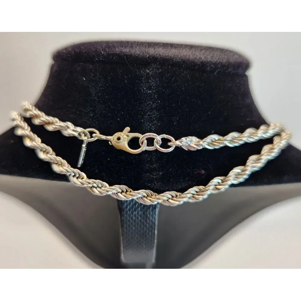 Vintage Monet Silver‎ Toned Chunky Rope Chain Necklace Lobster Clasp 18